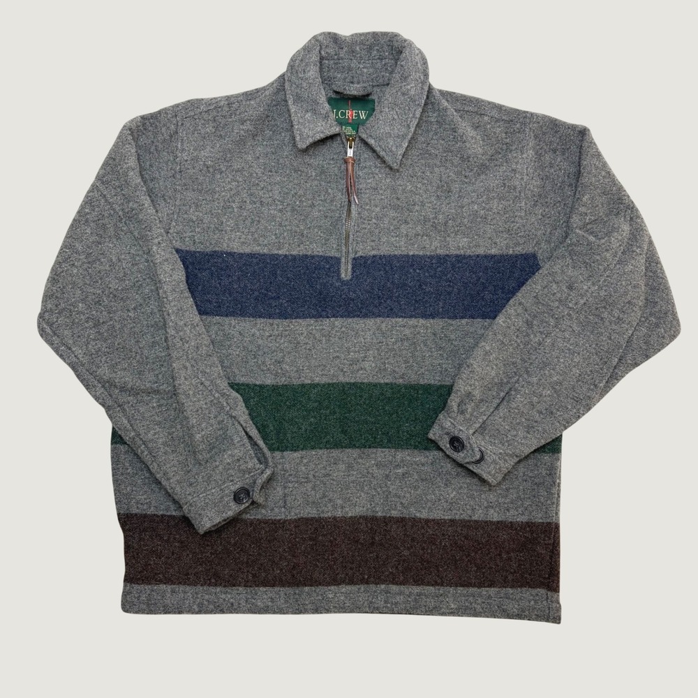 J.Crew Oarsman Archival 90s Men S Wool Striped Quarter Zip Pullover Shirt USA